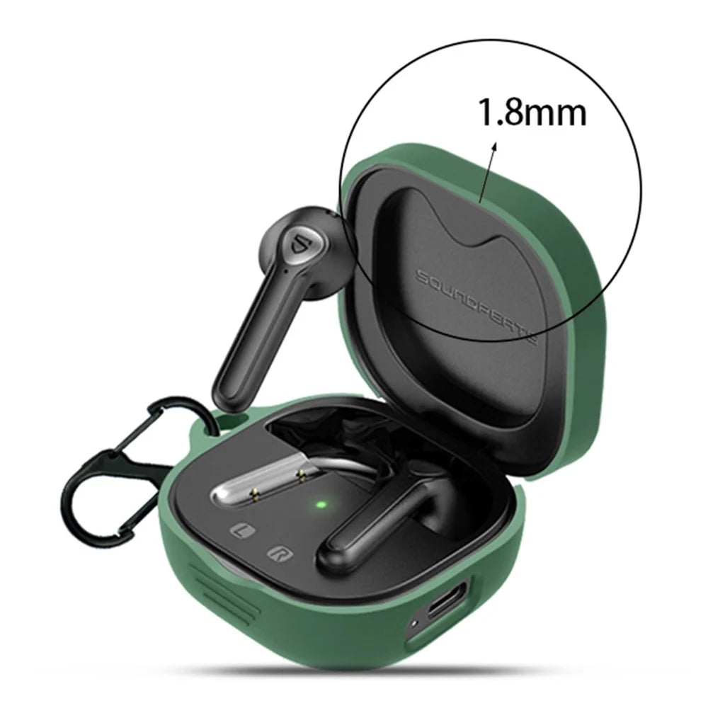 For SoundPEATS TrueAir2 Anti-drop Case Bluetooth-compatible Earphone Silicone Cover with Anti-lost Buckle - Blackish Green - 3