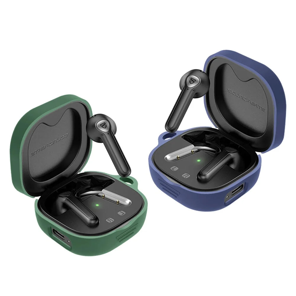 For SoundPEATS TrueAir2 Anti-drop Case Bluetooth-compatible Earphone Silicone Cover with Anti-lost Buckle - Blackish Green - 4