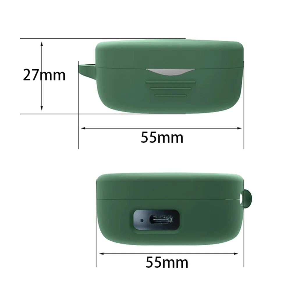 For SoundPEATS TrueAir2 Anti-drop Case Bluetooth-compatible Earphone Silicone Cover with Anti-lost Buckle - Blackish Green - 5