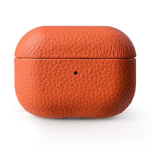 MELKCO Earphone Case for Apple AirPods Pro Genuine Cow Leather Coated PC Protective Shockproof Cover - Orange - 1
