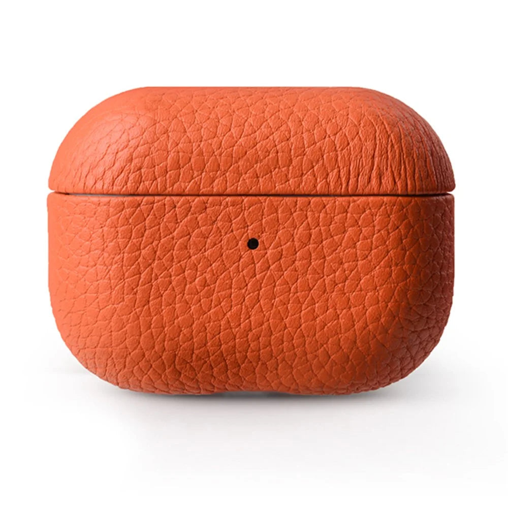 MELKCO Earphone Case for Apple AirPods Pro Genuine Cow Leather Coated PC Protective Shockproof Cover - Orange - 1