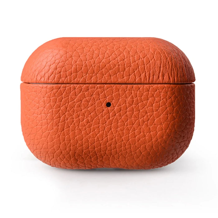 MELKCO Earphone Case for Apple AirPods Pro Genuine Cow Leather Coated PC Protective Shockproof Cover - Orange - 1