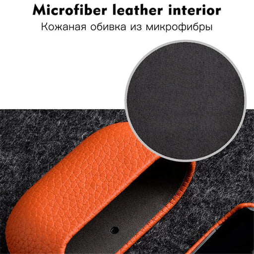 MELKCO Earphone Case for Apple AirPods Pro Genuine Cow Leather Coated PC Protective Shockproof Cover - Orange - 2
