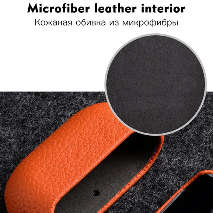 MELKCO Earphone Case for Apple AirPods Pro Genuine Cow Leather Coated PC Protective Shockproof Cover - Orange - 2