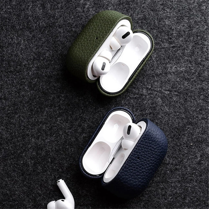 MELKCO Earphone Case for Apple AirPods Pro Genuine Cow Leather Coated PC Protective Shockproof Cover - Orange - 4