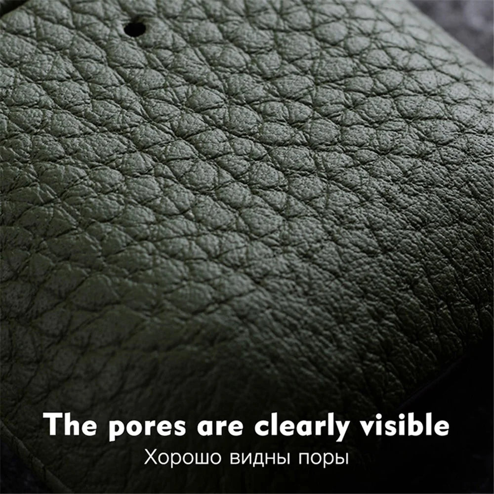 MELKCO Earphone Case for Apple AirPods Pro Genuine Cow Leather Coated PC Protective Shockproof Cover - Orange - 5