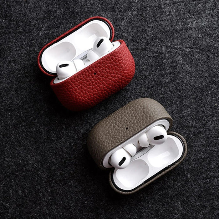 MELKCO Earphone Case for Apple AirPods Pro Genuine Cow Leather Coated PC Protective Shockproof Cover - Orange - 6
