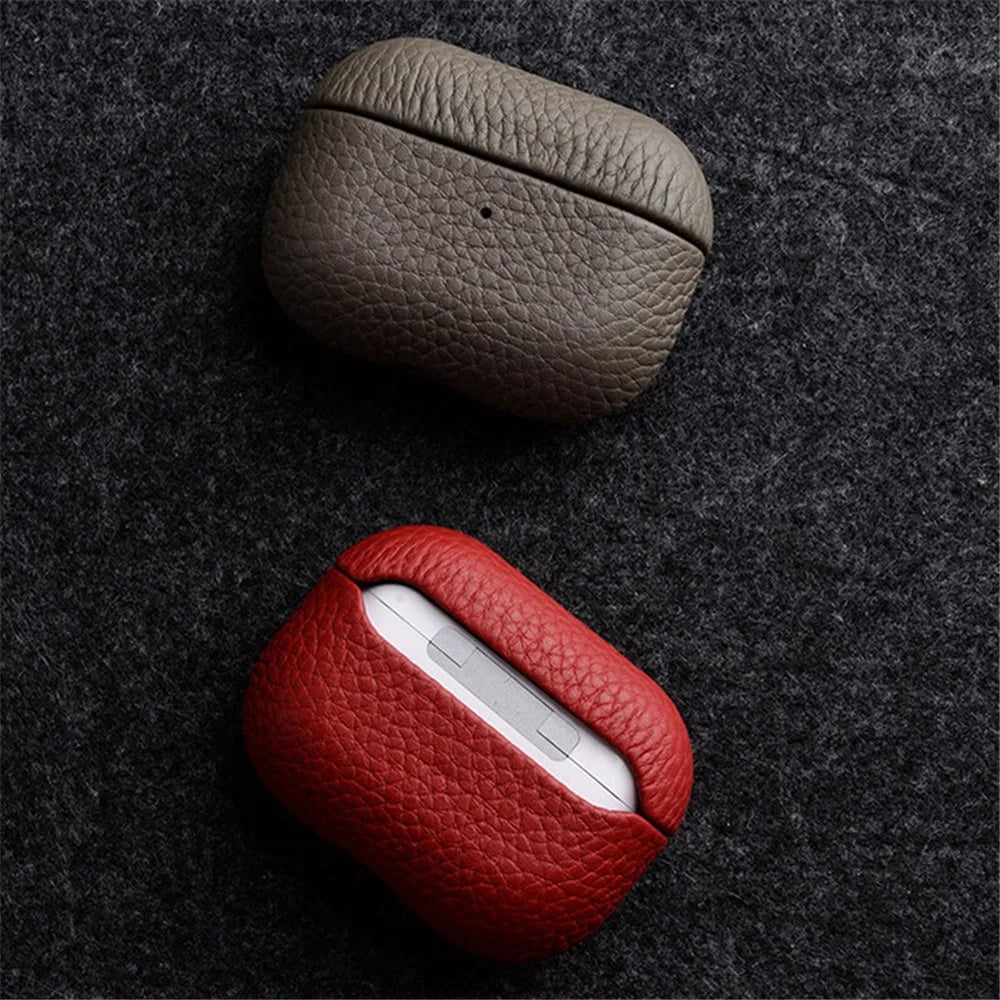 MELKCO Earphone Case for Apple AirPods Pro Genuine Cow Leather Coated PC Protective Shockproof Cover - Orange - 7