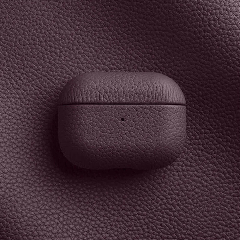 MELKCO For Apple AirPods Pro 2 Earbuds Case Genuine Cow Leather Coated PC Protective Sleeve Cover - Purple - 2