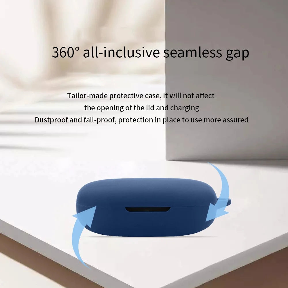 For 1MORE S50 Silicone Sleeve Drop Protection Cover Wireless Headphone Case with Hanging Buckle - Dark Blue - 4