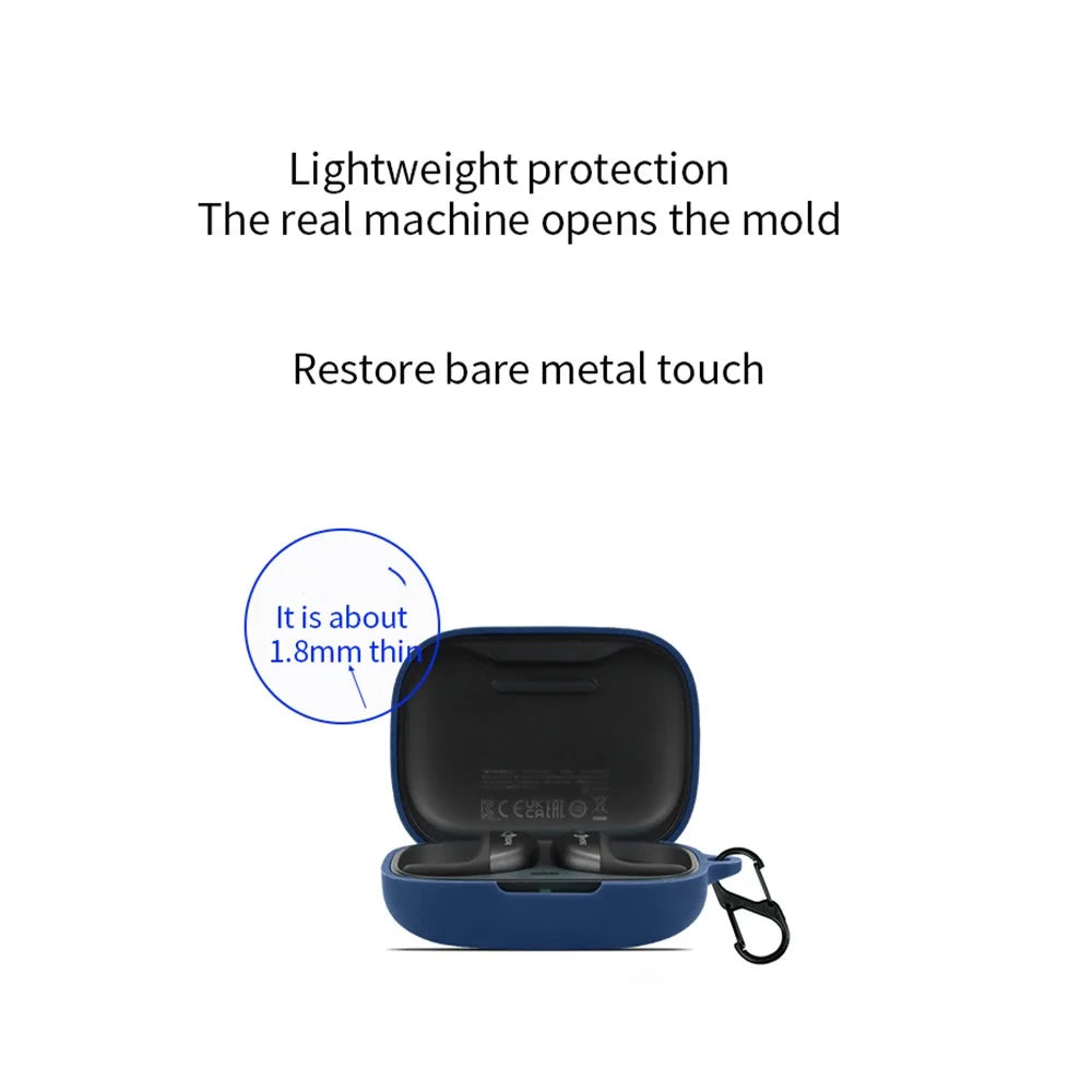 For 1MORE S50 Silicone Sleeve Drop Protection Cover Wireless Headphone Case with Hanging Buckle - Dark Blue - 5