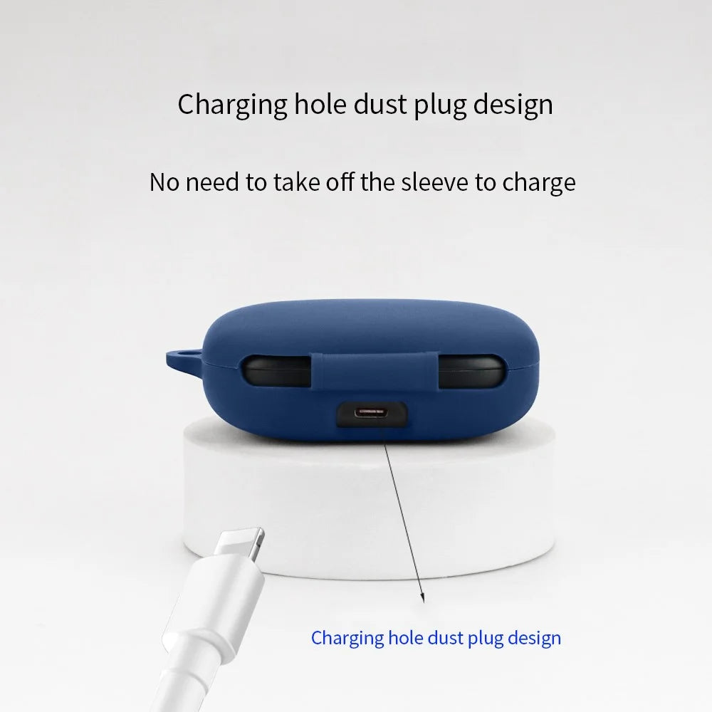 For 1MORE S50 Silicone Sleeve Drop Protection Cover Wireless Headphone Case with Hanging Buckle - Dark Blue - 7