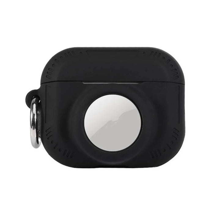 For AirPods Pro 2 + AirTag 2-in-1 Silicone Protective Cover Anti-drop Case with Ring Buckle - Black - 1