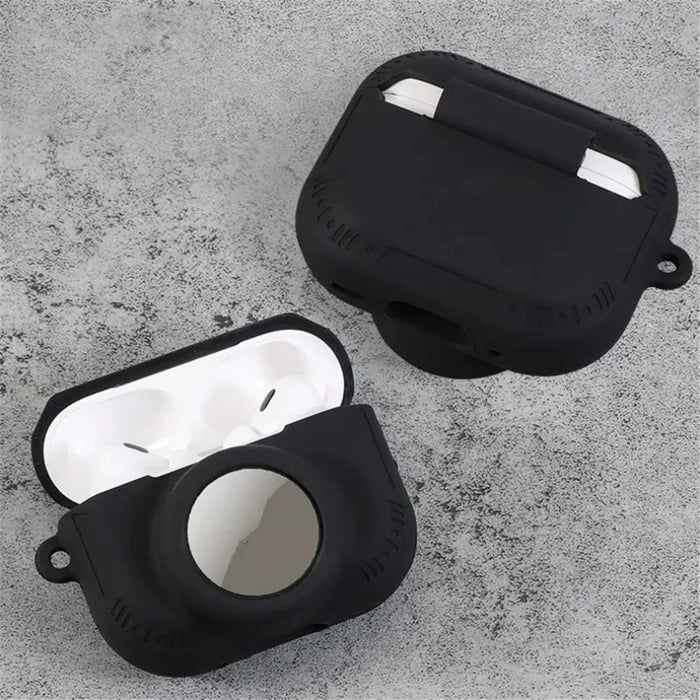For AirPods Pro 2 + AirTag 2-in-1 Silicone Protective Cover Anti-drop Case with Ring Buckle - Black - 3