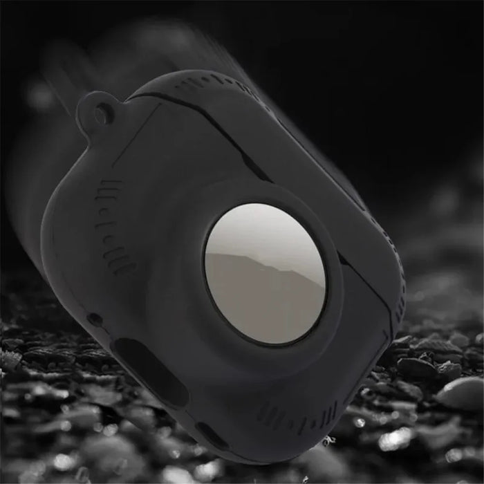 For AirPods Pro 2 + AirTag 2-in-1 Silicone Protective Cover Anti-drop Case with Ring Buckle - Black - 4