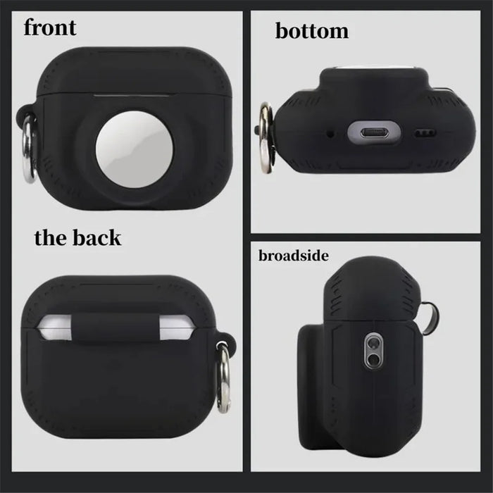 For AirPods Pro 2 + AirTag 2-in-1 Silicone Protective Cover Anti-drop Case with Ring Buckle - Black - 5