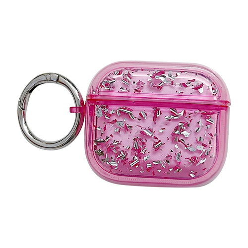 For Apple AirPods 3 Shockproof Epoxy PC Case Anti-Drop Bluetooth-compatible Earbuds Cover with Ring Buckle - Rose - 1