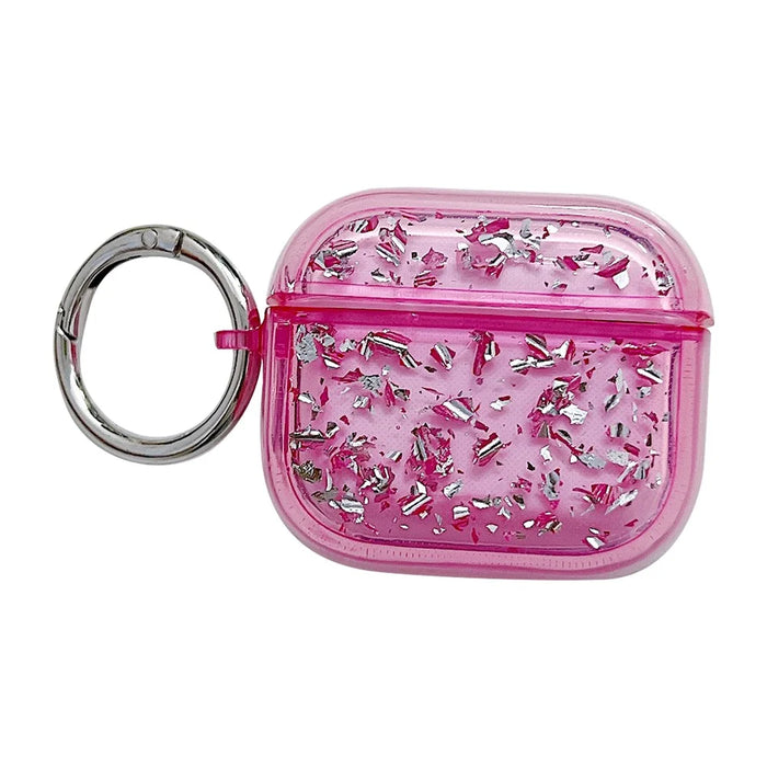 For Apple AirPods 3 Shockproof Epoxy PC Case Anti-Drop Bluetooth-compatible Earbuds Cover with Ring Buckle - Rose - 1