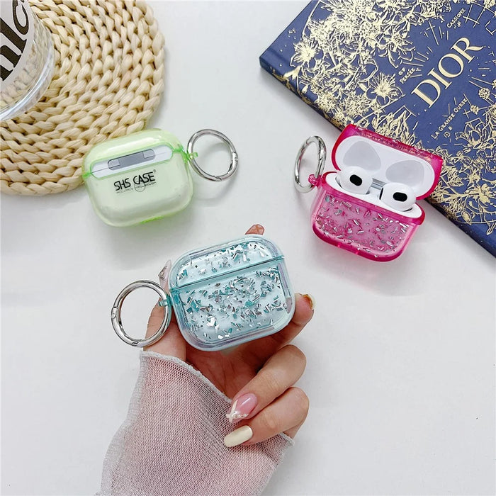For Apple AirPods 3 Shockproof Epoxy PC Case Anti-Drop Bluetooth-compatible Earbuds Cover with Ring Buckle - Rose - 4