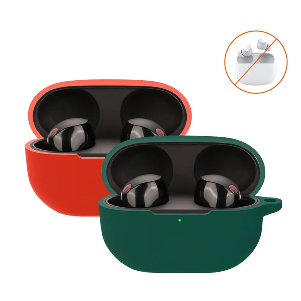 For Sony WF-1000XM5 Silicone Sleeve Drop Protection Cover Bluetooth-compatible Headphone Case with Hanging Buckle -Blackish Green - 3