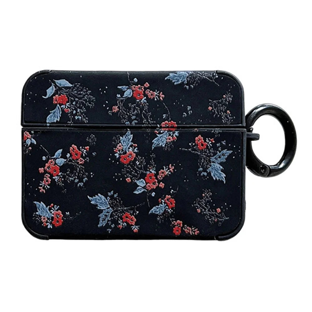 Flower Pattern Earphone Case for Apple AirPods 3 , Bluetooth-compatible Earbud Leather Coated TPU Cover with Ring Buckle - 1