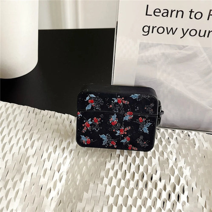 Flower Pattern Earphone Case for Apple AirPods 3 , Bluetooth-compatible Earbud Leather Coated TPU Cover with Ring Buckle - 4