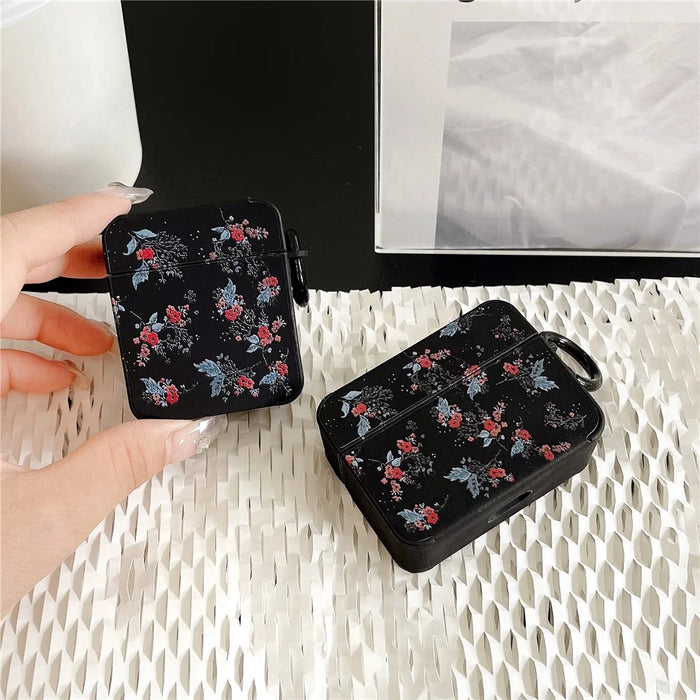 Flower Pattern Earphone Case for Apple AirPods 3 , Bluetooth-compatible Earbud Leather Coated TPU Cover with Ring Buckle - 7