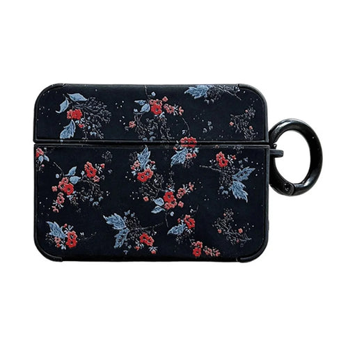For Apple AirPods Pro / Pro 2 Flower Pattern Earphone Case Leather+TPU Earbud Cover with Ring Buckle - 1