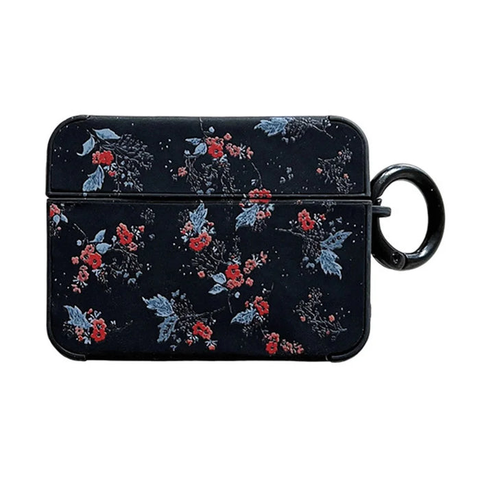 For Apple AirPods Pro / Pro 2 Flower Pattern Earphone Case Leather+TPU Earbud Cover with Ring Buckle - 1