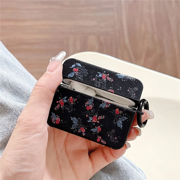 For Apple AirPods Pro / Pro 2 Flower Pattern Earphone Case Leather+TPU Earbud Cover with Ring Buckle - 2