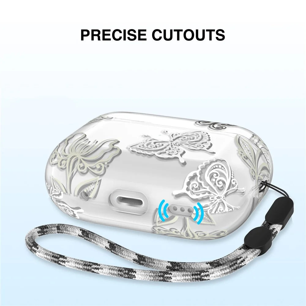 AHASTYLE WE17 Silicone Case for AirPods Pro 2 , Butterfly Printing Bluetooth-compatible Earphone Protective Cover - 2
