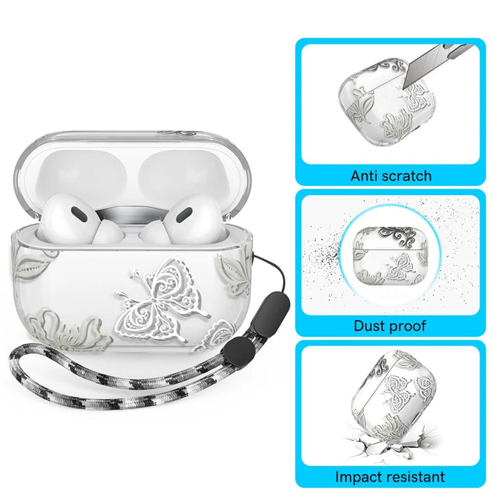 AHASTYLE WE17 Silicone Case for AirPods Pro 2 , Butterfly Printing Bluetooth-compatible Earphone Protective Cover - 3