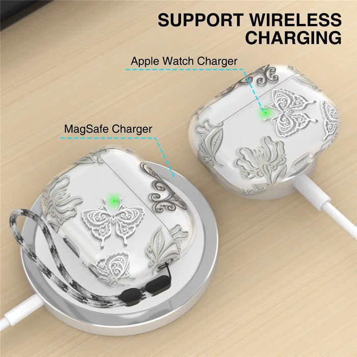 AHASTYLE WE17 Silicone Case for AirPods Pro 2 , Butterfly Printing Bluetooth-compatible Earphone Protective Cover - 4