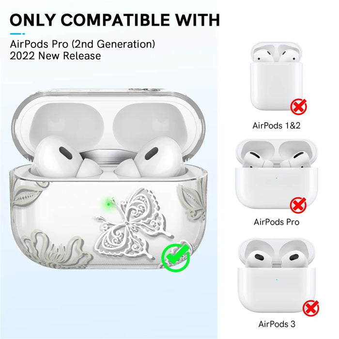 AHASTYLE WE17 Silicone Case for AirPods Pro 2 , Butterfly Printing Bluetooth-compatible Earphone Protective Cover - 6