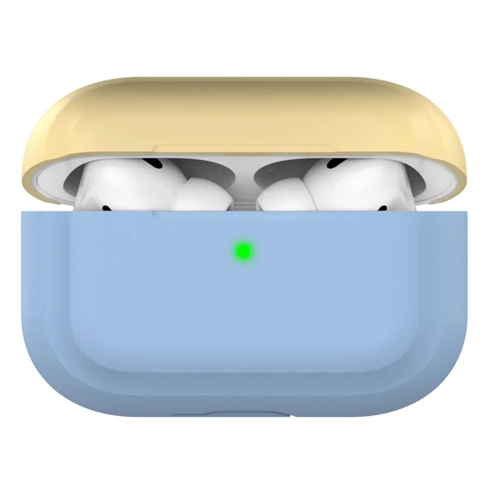 AHASTYLE PT-P2 For AirPods with Wireless Charging Case (2019) / AirPods with Charging Case (2019) / (2016) Splittable Silicone Cover - Lake Blue+Yellow - 1