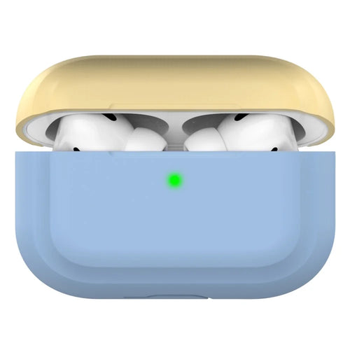 AHASTYLE PT-P2 For AirPods with Wireless Charging Case (2019) / AirPods with Charging Case (2019) / (2016) Splittable Silicone Cover - Lake Blue+Yellow - 1