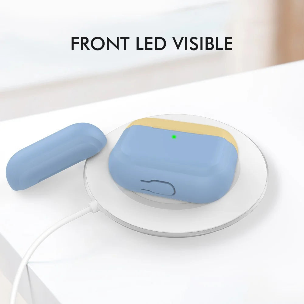 AHASTYLE PT-P2 For AirPods with Wireless Charging Case (2019) / AirPods with Charging Case (2019) / (2016) Splittable Silicone Cover - Lake Blue+Yellow - 3
