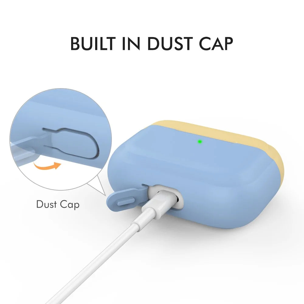AHASTYLE PT-P2 For AirPods with Wireless Charging Case (2019) / AirPods with Charging Case (2019) / (2016) Splittable Silicone Cover - Lake Blue+Yellow - 5