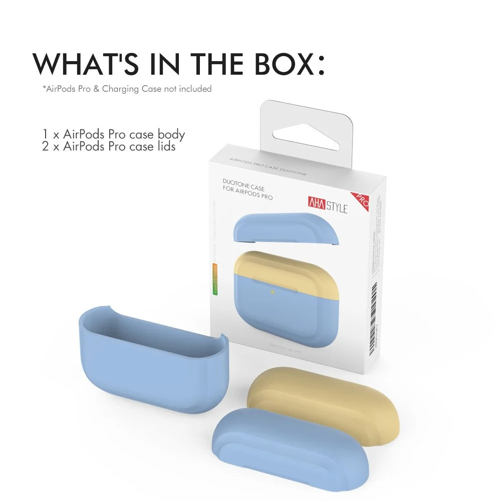 AHASTYLE PT-P2 For AirPods with Wireless Charging Case (2019) / AirPods with Charging Case (2019) / (2016) Splittable Silicone Cover - Lake Blue+Yellow - 7