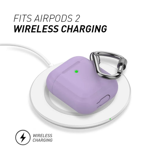 AHASTYLE PT86 Earphone Case for AirPods with Charging Case (2016) / (2019) / AirPods with Wireless Charging Case (2019) 2.0mm Silicone Cover with Carabiner - Purple - 2