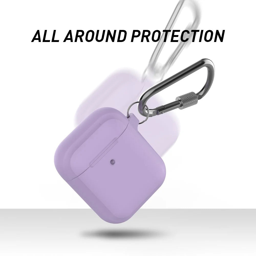 AHASTYLE PT86 Earphone Case for AirPods with Charging Case (2016) / (2019) / AirPods with Wireless Charging Case (2019) 2.0mm Silicone Cover with Carabiner - Purple - 4