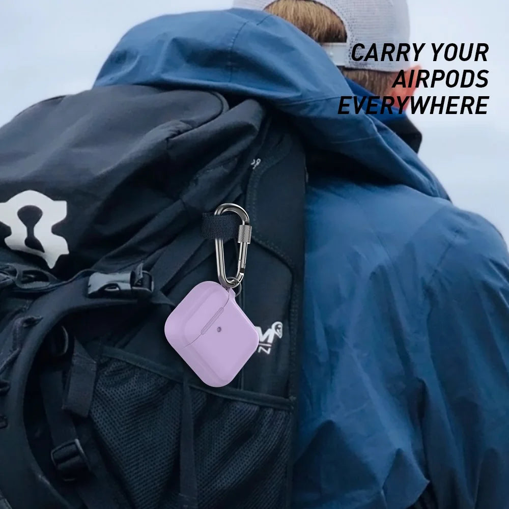AHASTYLE PT86 Earphone Case for AirPods with Charging Case (2016) / (2019) / AirPods with Wireless Charging Case (2019) 2.0mm Silicone Cover with Carabiner - Purple - 7