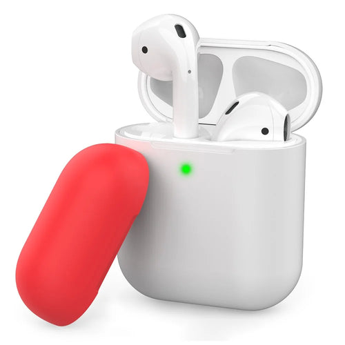 AHASTYLE PT38 Earphone Case for AirPods with Charging Case (2016) / (2019) / AirPods with Wireless Charging Case (2019) Earbud Silicone Cover - White+Red - 1