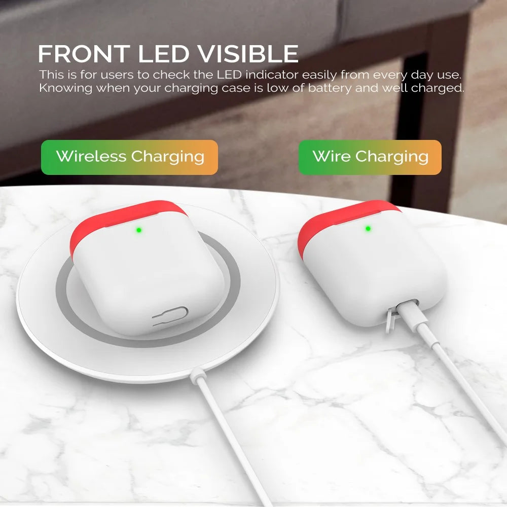 AHASTYLE PT38 Earphone Case for AirPods with Charging Case (2016) / (2019) / AirPods with Wireless Charging Case (2019) Earbud Silicone Cover - White+Red - 2