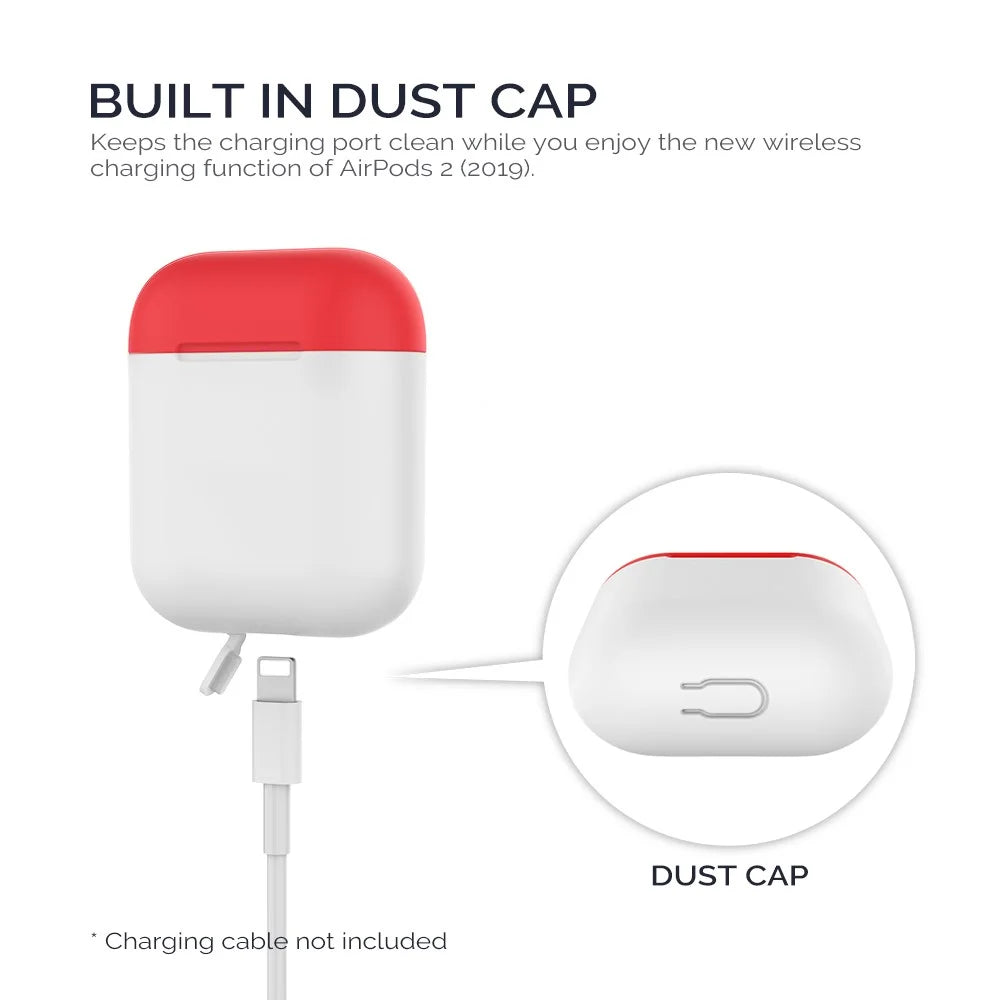 AHASTYLE PT38 Earphone Case for AirPods with Charging Case (2016) / (2019) / AirPods with Wireless Charging Case (2019) Earbud Silicone Cover - White+Red - 5
