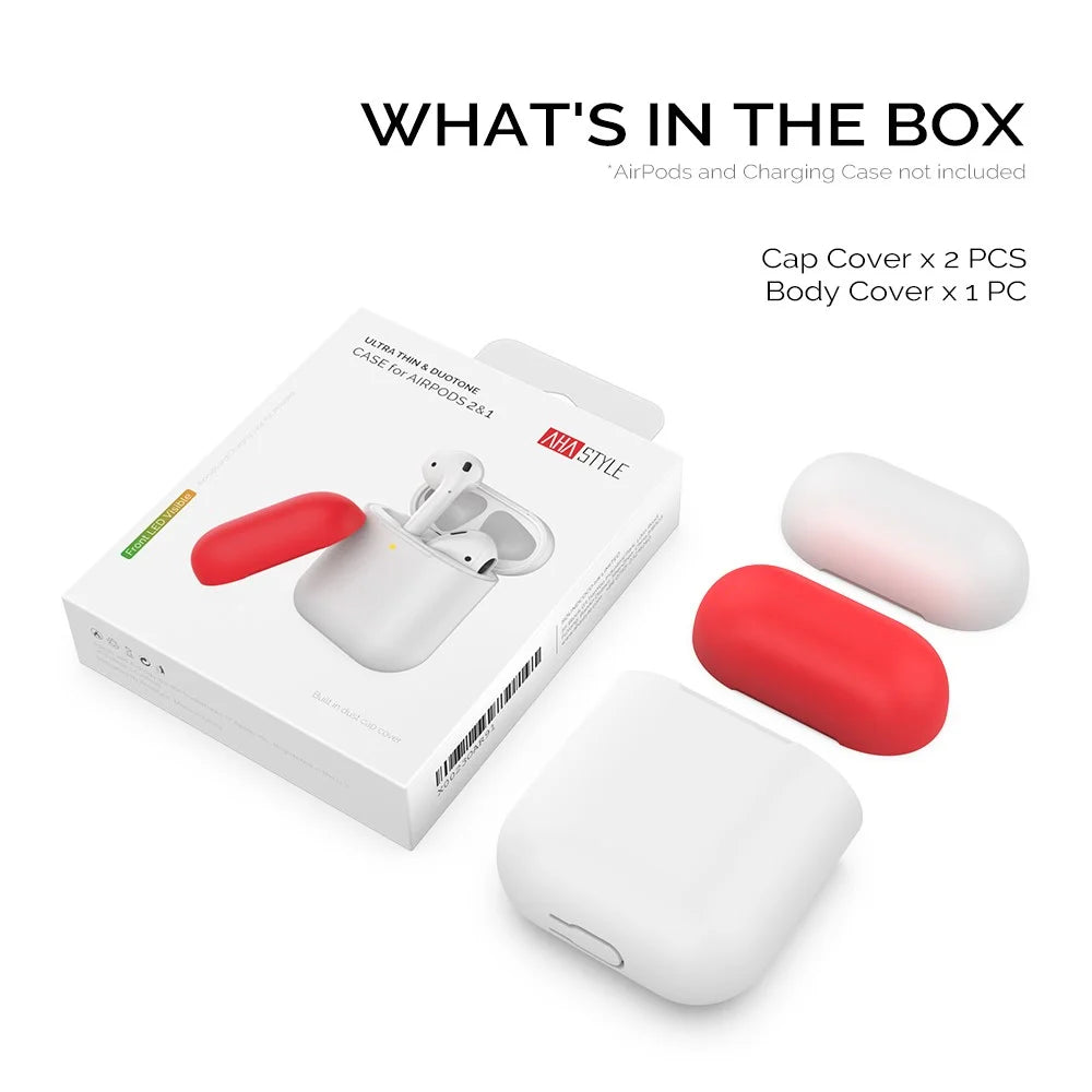 AHASTYLE PT38 Earphone Case for AirPods with Charging Case (2016) / (2019) / AirPods with Wireless Charging Case (2019) Earbud Silicone Cover - White+Red - 7