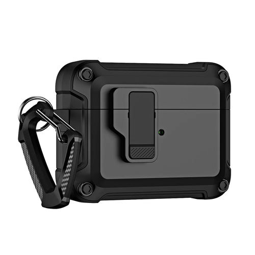 For AirPods Pro 2 Shockproof TPU+PC Case Bluetooth-compatible Earbuds Charging Case Cover with Buckle - Black - 1