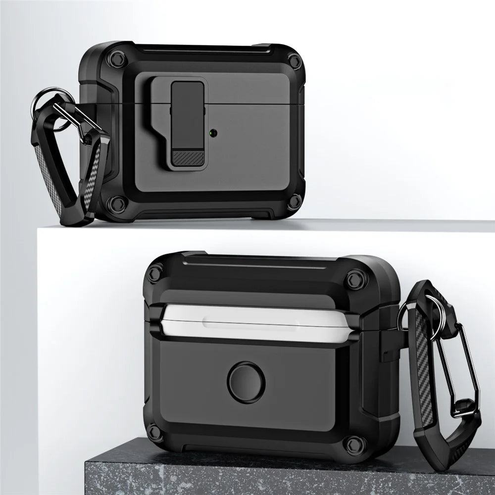 For AirPods Pro 2 Shockproof TPU+PC Case Bluetooth-compatible Earbuds Charging Case Cover with Buckle - Black - 3