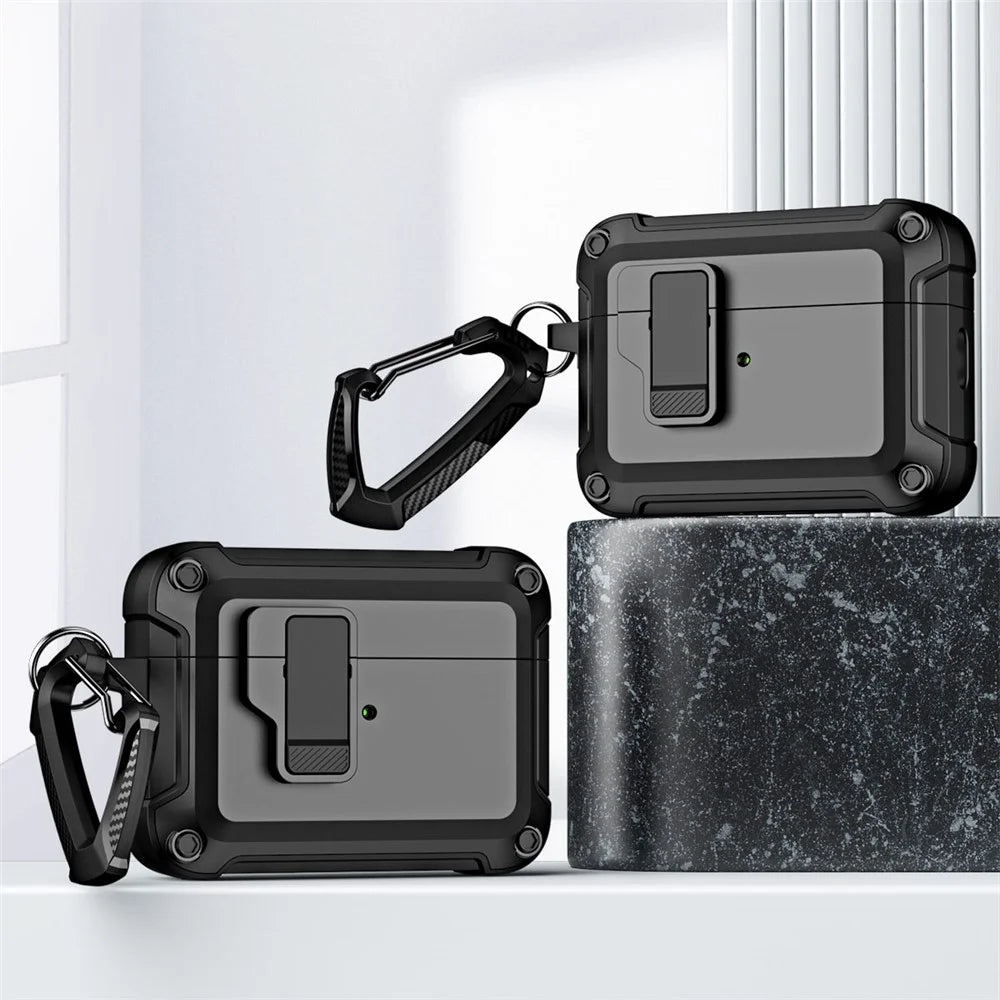 For AirPods Pro 2 Shockproof TPU+PC Case Bluetooth-compatible Earbuds Charging Case Cover with Buckle - Black - 4