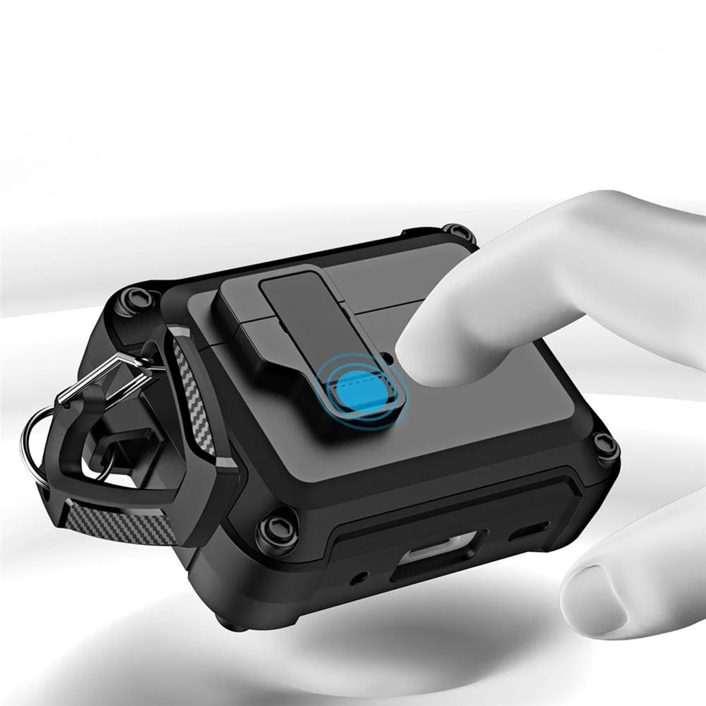 For AirPods Pro 2 Shockproof TPU+PC Case Bluetooth-compatible Earbuds Charging Case Cover with Buckle - Black - 5